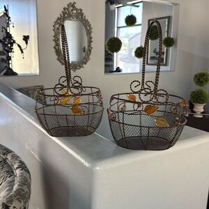 Decorative Wire Baskets with Leaf Accents